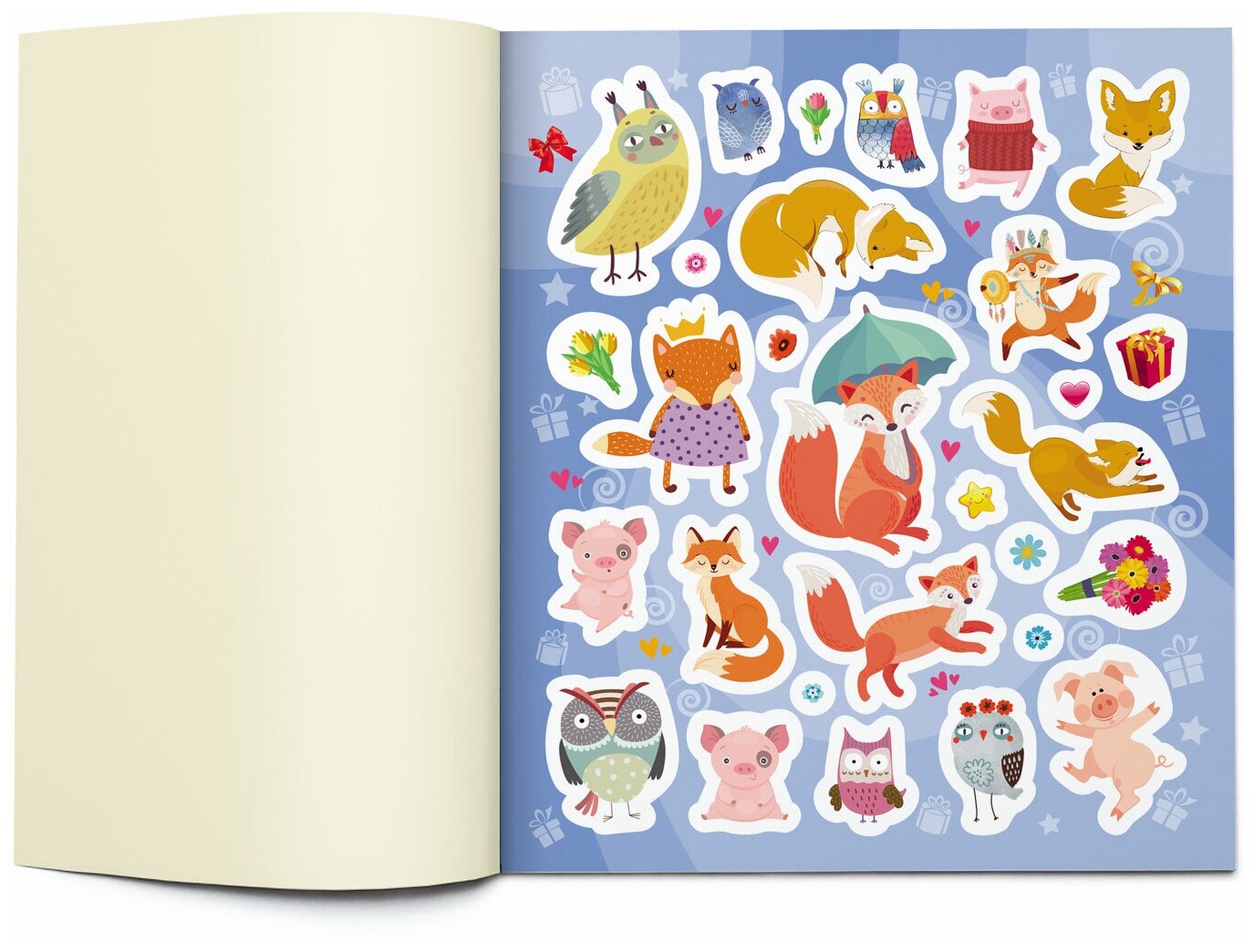Книга с наклейками Лисички совы и минипиги дарят подарки 170шт ND Play - фото №3