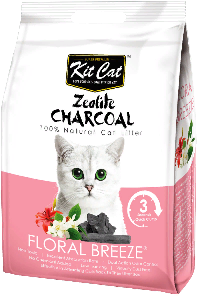 Kit Cat Zeolite Charcoal Floral Breeze цеолитовый комкующийся наполнитель с ароматом цветов - 4 кг - фотография № 4