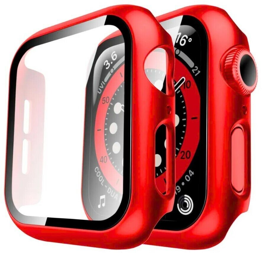 Защитный пластиковый чехол (кейс) Apple Watch Series 4 SE 6 5 (Эпл Вотч) 44 мм для экрана/дисплея и корпуса противоударный бампер красный