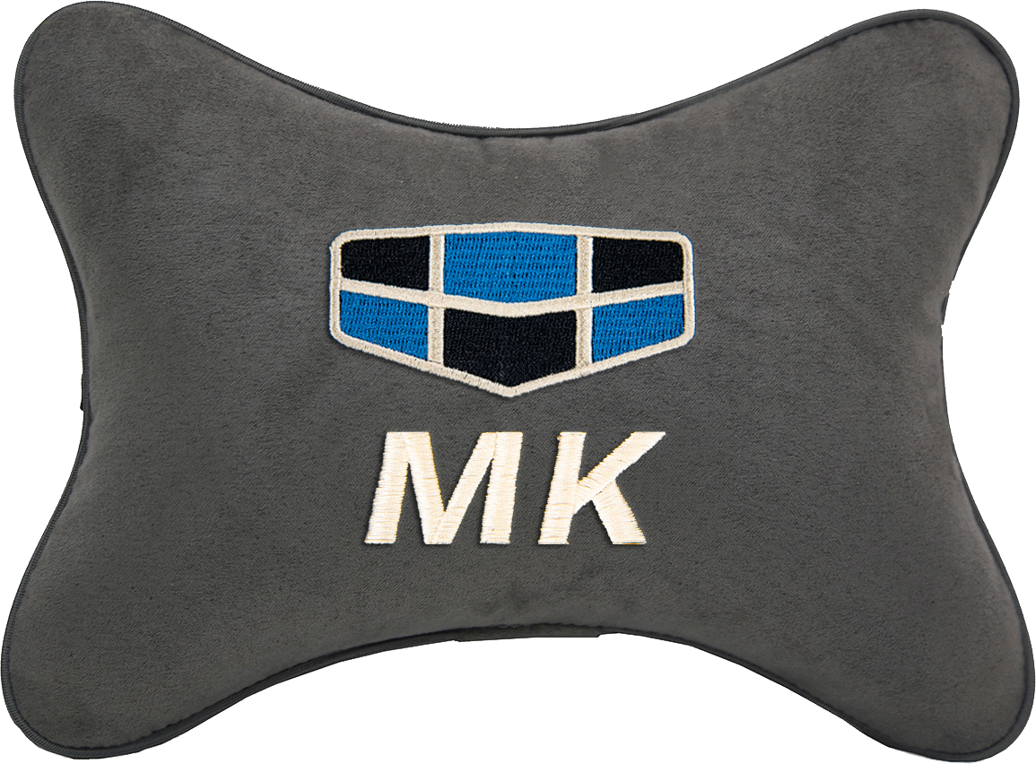 Подушка на подголовник алькантара D.Grey с логотипом автомобиля GEELY MK