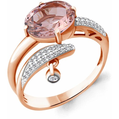 Кольцо Diamant online, серебро, 925 проба, золочение, фианит, морганит, размер 19, розовый