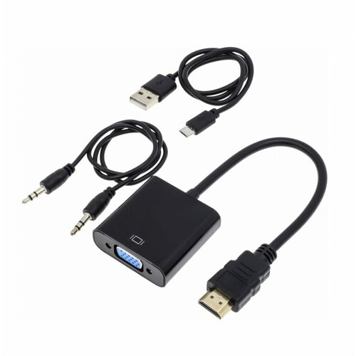Переходник (адаптер) HDMI-VGA/3.5 мм/MicroUSB, 0.25 м, черный переходник адаптер hdmi vga 3 5 мм microusb 0 25 м черный