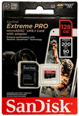 Карта памяти SanDisk Extreme PRO micro +SD адаптер 128GB 200MB/s Class 10  UHS-I (SDSQXCD-128G-GN6MA) — купить в интернет-магазине по низкой цене на  Яндекс Маркете