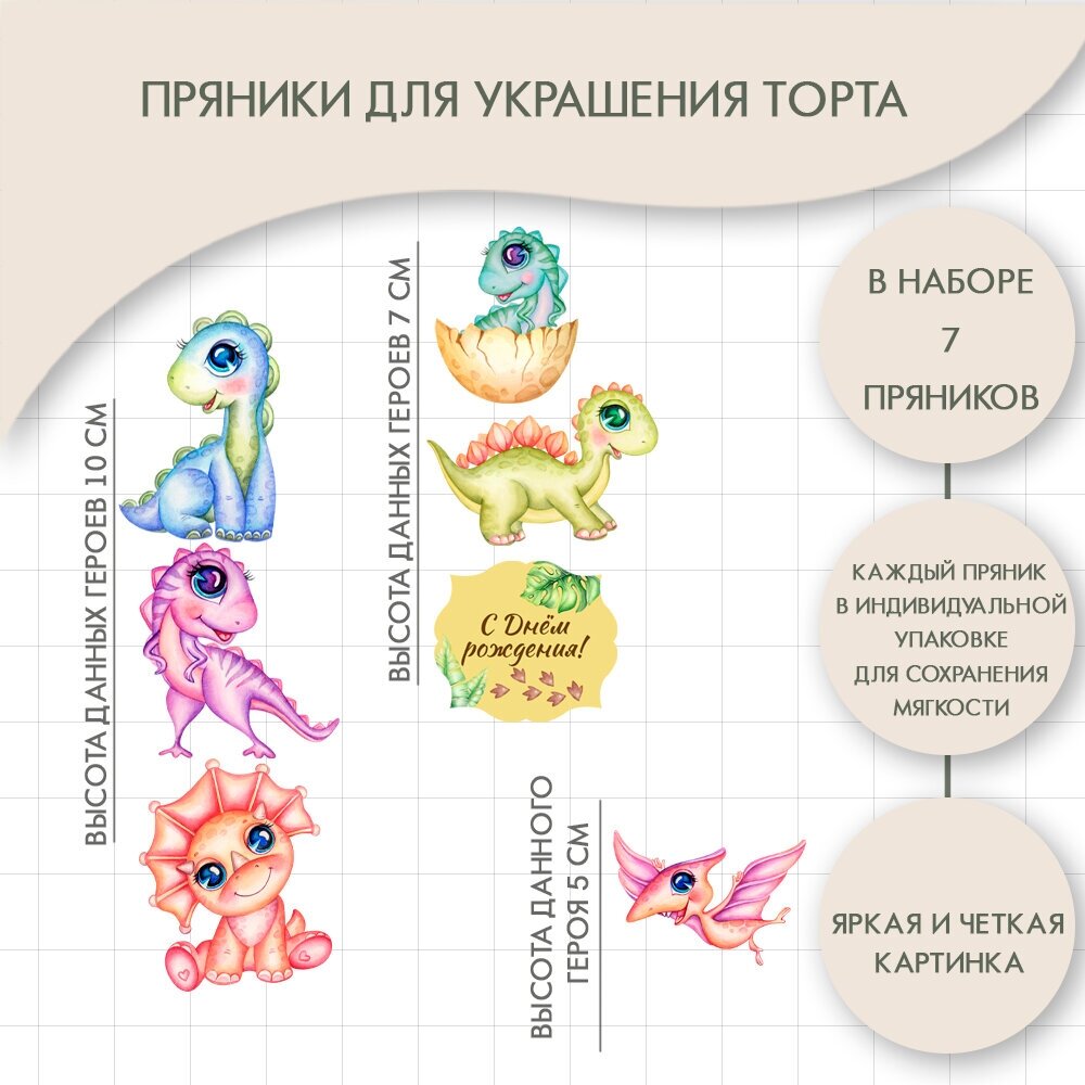 Пряники для украшения торта, топперы (динозаврики)/ 7 шт. - фотография № 2