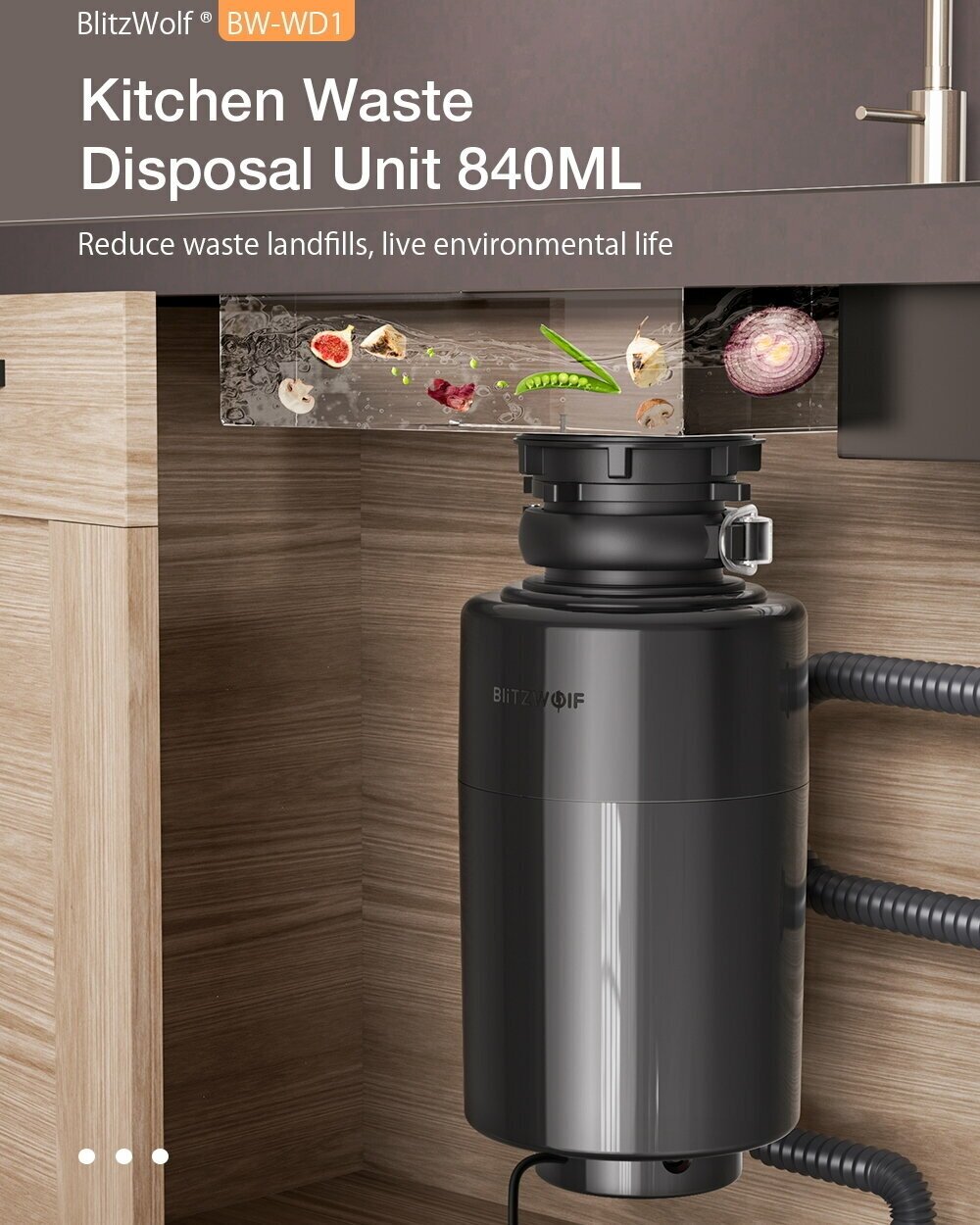 Измельчитель кухонных отходов BlitzWolf BW-WD1 Kitchen Waste Disposal Unit 840ML with Two-level Grinding Black - фотография № 6