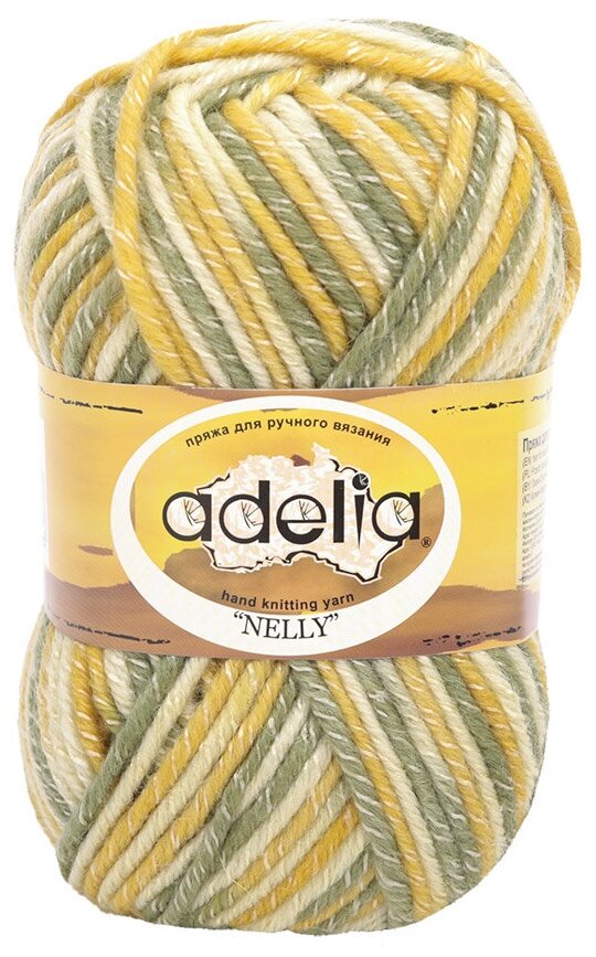 Пряжа ADELIA "NELLY" 70% шерсть, 30% акрил 100 г 100 м №24 св.хаки-св.горчичный