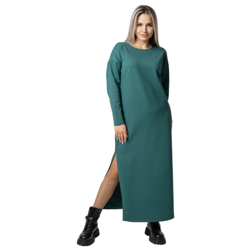 фото Платье-толстовка elena tex, повседневное, классическое, прямой силуэт, макси, размер 48, зеленый