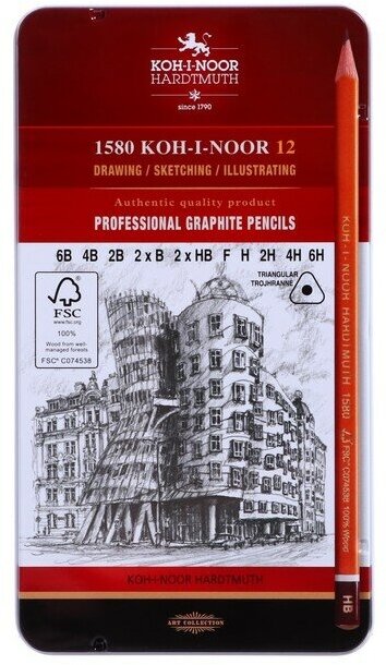 Набор чернографитных карандашей, 12 шт., 6B-6H (1582) KOH-I-NOOR - фото №12