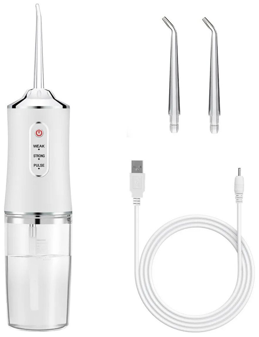 Ирригатор портативный беспроводной для очистки полости рта 4 насадки ORAL IRRIGATOR (флоссер) с USB зарядкой, серебряный