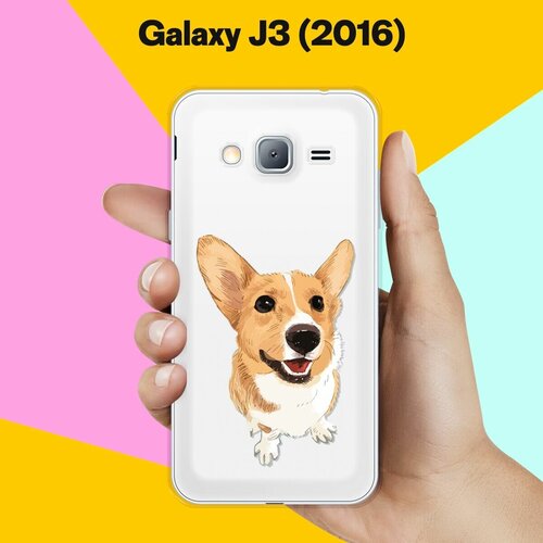 Силиконовый чехол на Samsung Galaxy J3 (2016) Серый корги / для Самсунг Галакси Джи 3 2016 ультратонкий силиконовый чехол накладка для samsung galaxy j3 2016 с принтом яркие цветы