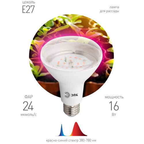Лампа для растений 16W E27, гриб, красно-синий спектр, фиолетовый свет свечения