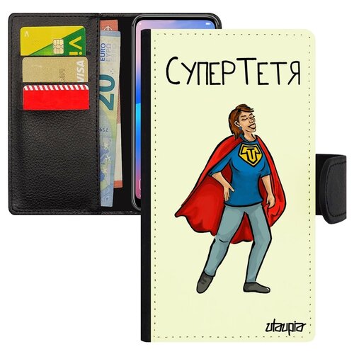 фото Чехол книжка на смартфон iphone 7, "супертетя" супергерой веселый utaupia