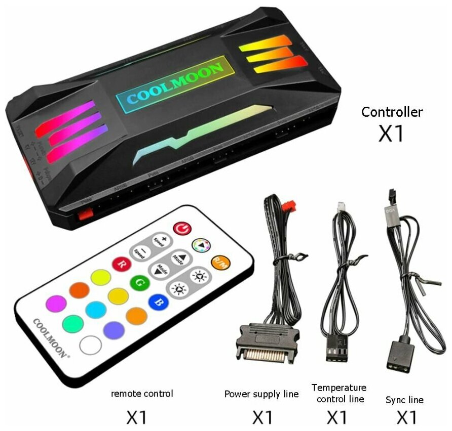 Хаб контроллер A-RGB подсветки и PWM Coolmoon с пультом дистанционного управления черный