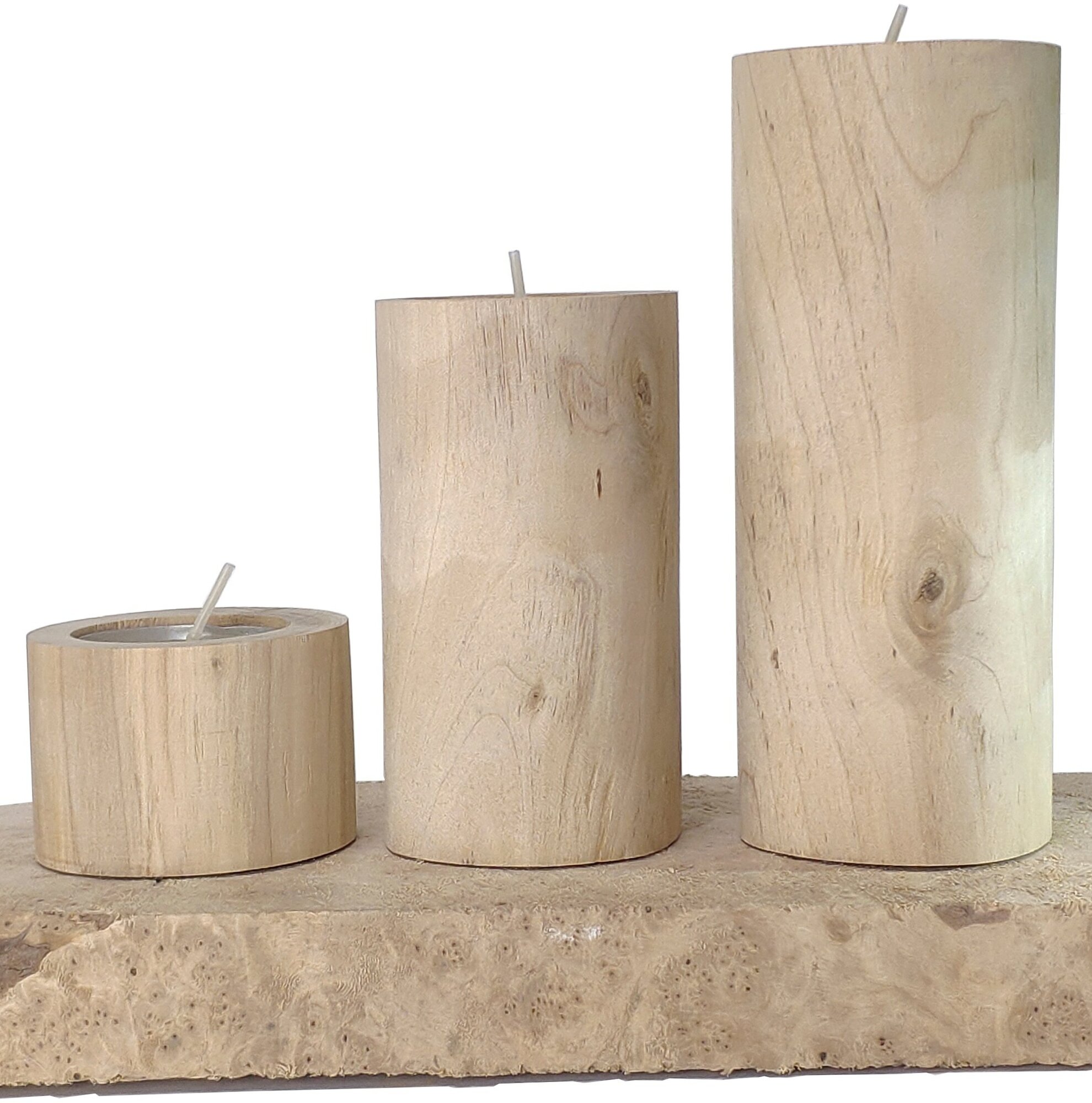 Комплект подсвечников 3 шт. из дерева настольные, для чайной свечи, натуральная береза