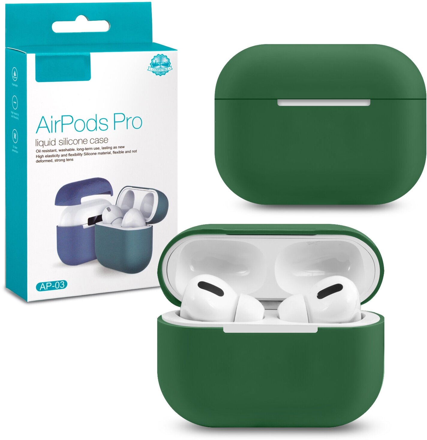 Силиконовый чехол для AirPods Pro темно зеленый / чехол на аирподс про темно зеленый / чехол для airpods pro isa