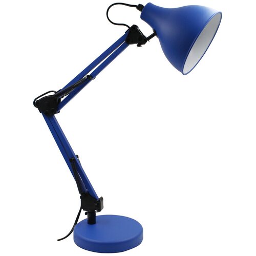 Настольная рабочая лампа голубого цвета с гибким каркасом, который регулирует угол наклона торшера, со встроенным выключателем на шнуре, позволяющим
