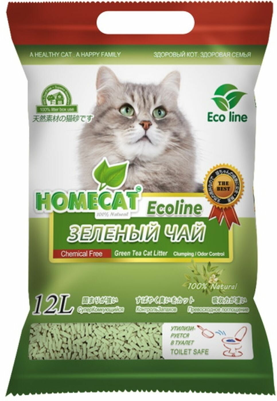 Наполнитель соевый для кошачьего туалета Homecat, комкующийся, зеленый чай 12 л