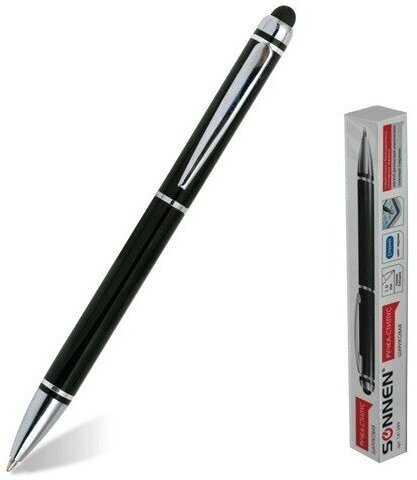 Ручка-стилус Sonnen для смартфонов/планшетов, синяя, корпус черный, серебристые детали, линия письма 1 мм (141589)