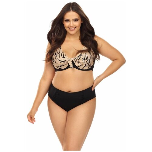 Раздельный купальник plus size с анималистическим принтом на лифе Lorin бежевый с черным 95C46 5642₽