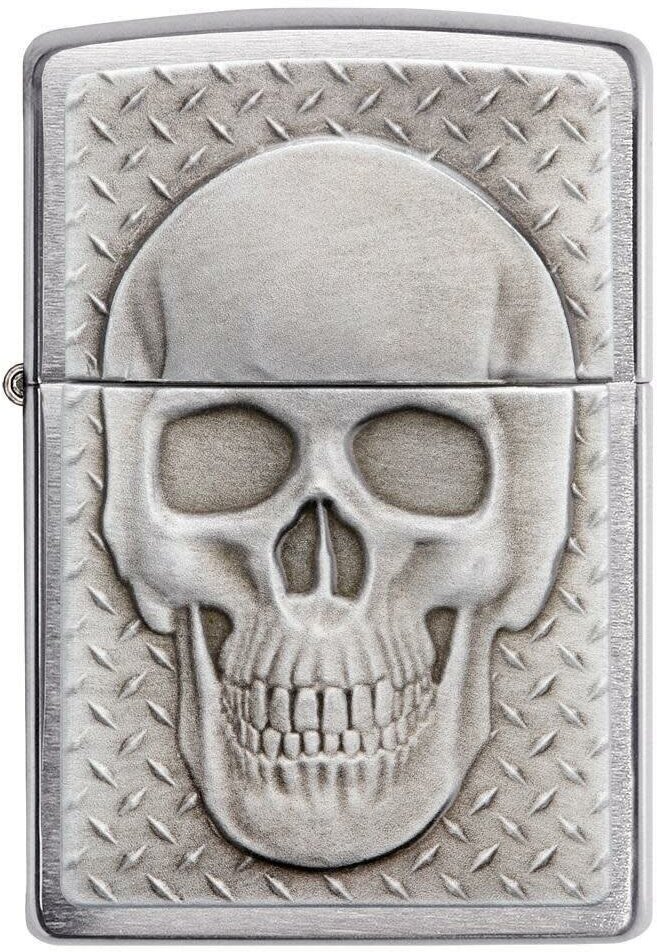 Оригинальная бензиновая зажигалка ZIPPO Classic 29818 Skull Design с покрытием Brushed Chrome - Череп с сюрпризом