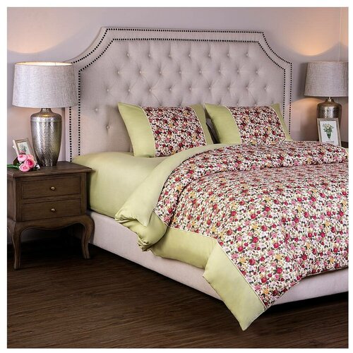 Комплект постельного белья 2-х сп розовый сад ,зел, цв, х\б, сатин, сорочка Santalino (984-905)