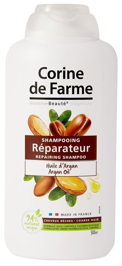 CORINE de FARME шампунь для волос Repairing with Argan Oil Восстанавливающий с аргановым маслом, 500 мл
