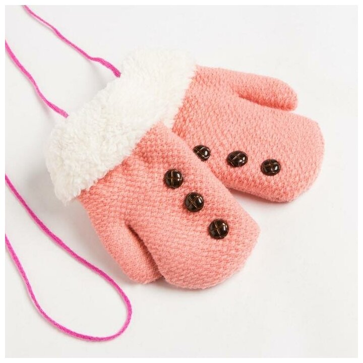 фото Варежки детские MINAKU с пуговичками, 15 р-р (15 см), цв. розовый