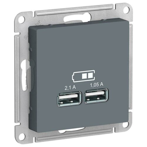 Розетка USB AtlasDesign тип A+A 5В 1х2.1А 2х1.05А механизм грифель | код ATN000733 | Schneider Electric (2шт. в упак.) розетка usb atlasdesign тип a a 5в 1х2 1а 2х1 05а механизм грифель код atn000733 schneider electric 2шт в упак