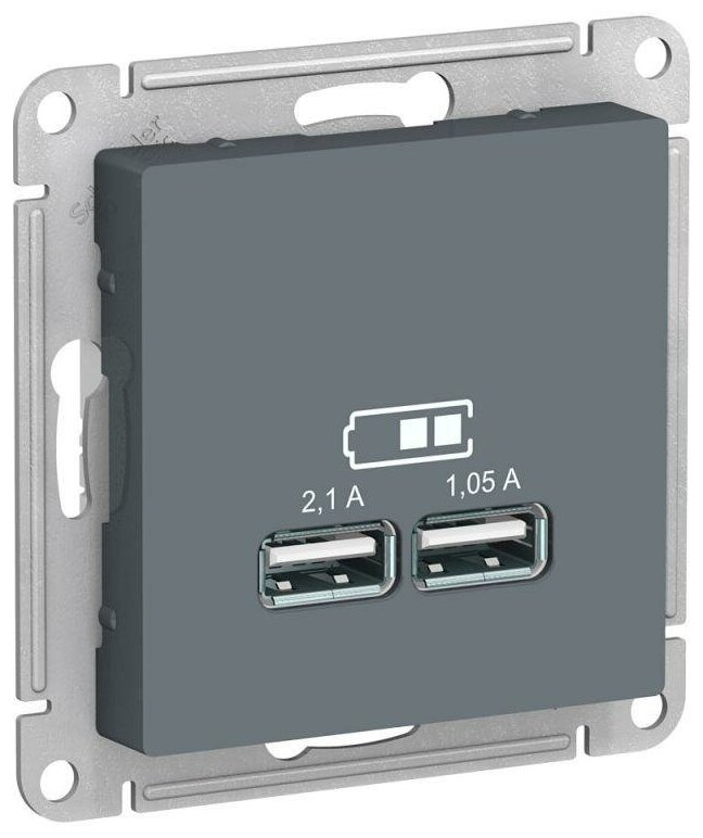 AtlasDesign ATN000733 Розетка USB (2xUSB, под рамку, скрытая установка, грифель) Schneider Electric - фото №1