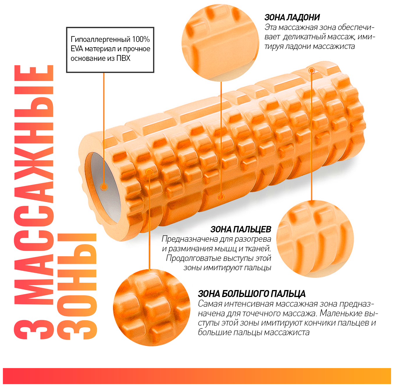 Ролик массажный ProRun (оранжевый), 100-4835 - фотография № 3