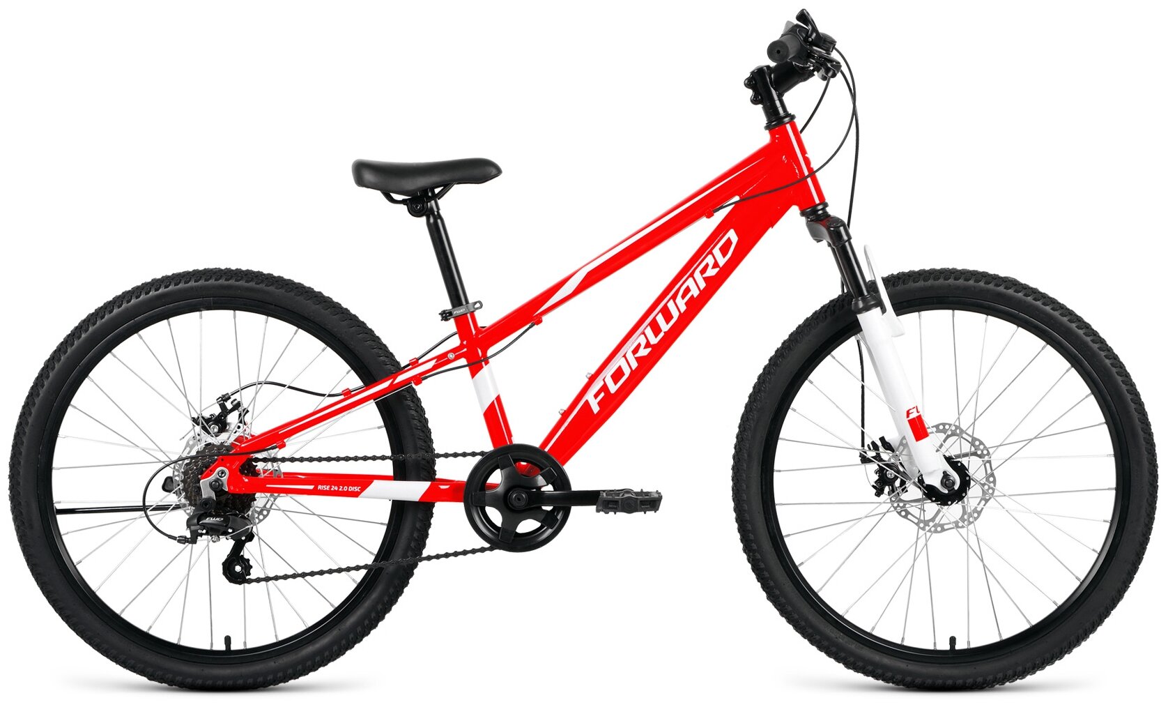 Велосипед FORWARD Rise 24 2.0 disc (2021), горный (подростковый), рама 11", колеса 24", красный/белы