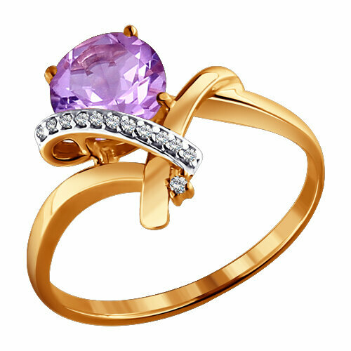 Кольцо Яхонт, золото, 585 проба, фианит, аметист, размер 17, фиолетовый, бесцветный