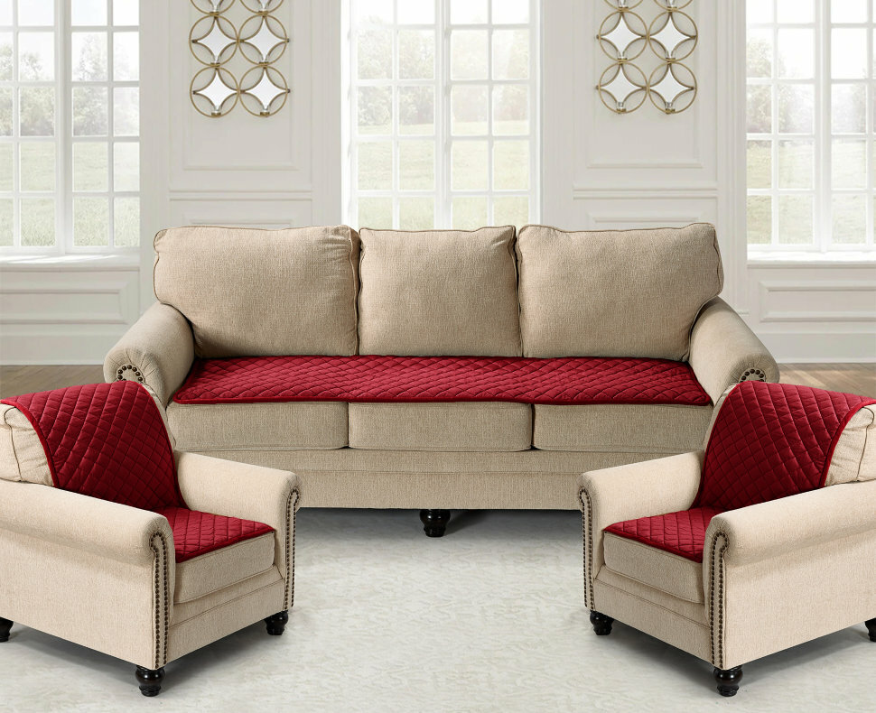 KARTEKS Комплект накидок на диван и два кресла Ромбы цвет: бордовый (70х210 см, 70х150 см - 2 шт)