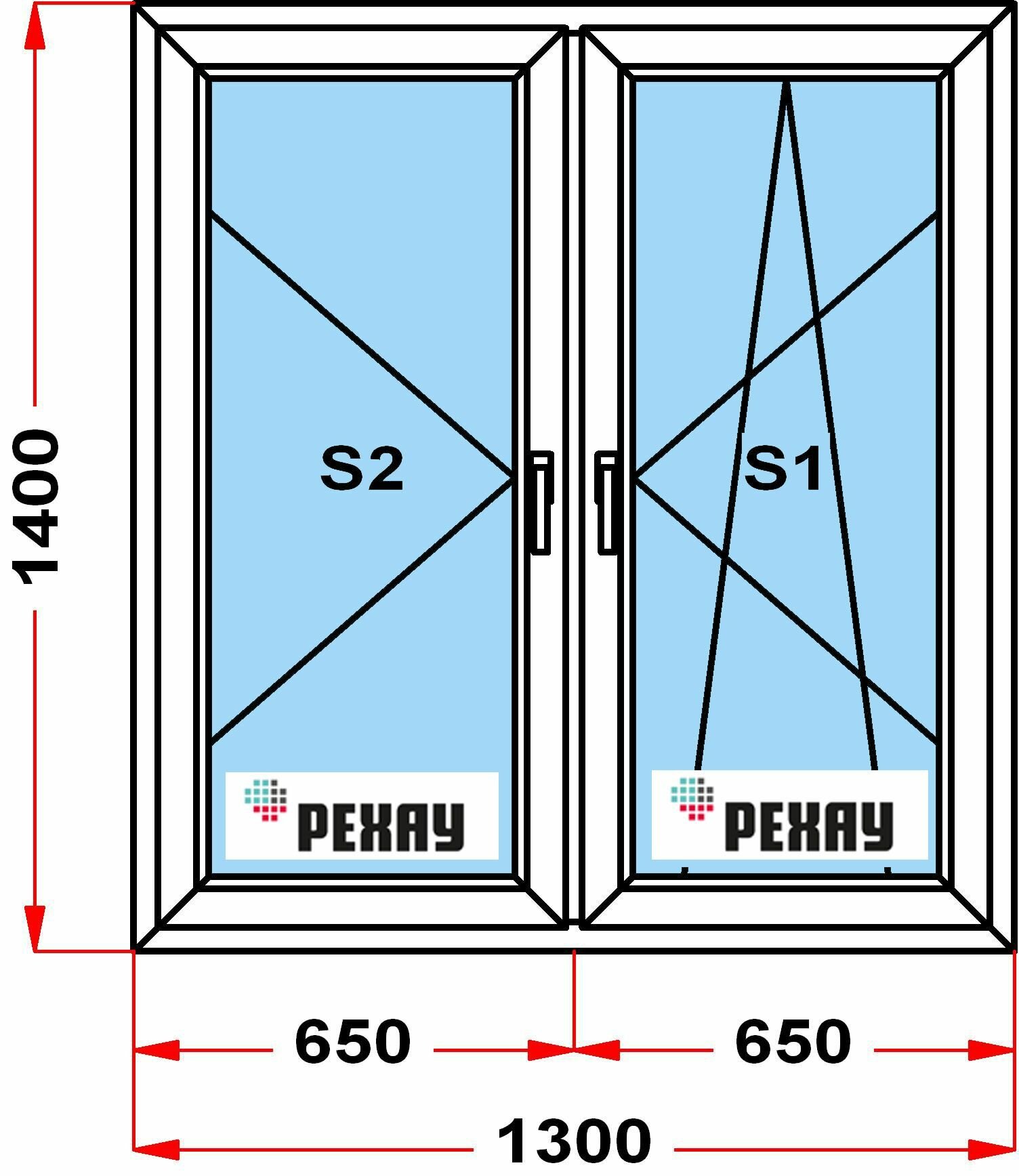 Окно из профиля РЕХАУ BLITZ (1400 x 1300) 166, с поворотно-откидной створкой, 2 стекла