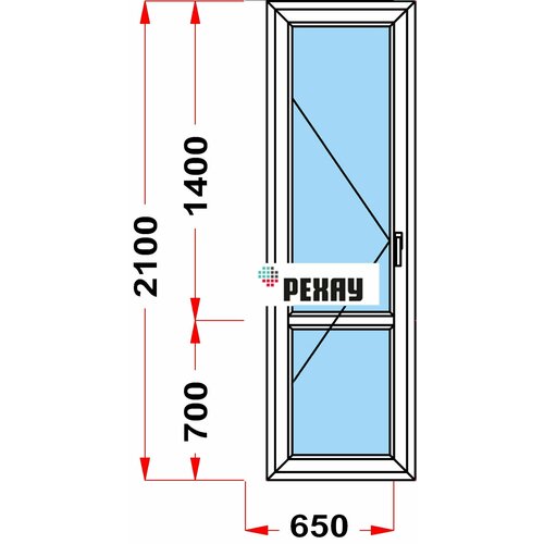 Балконная дверь из профиля рехау BLITZ (2100 x 650) 52, с поворотной створкой, 2 стекла, левое открывание