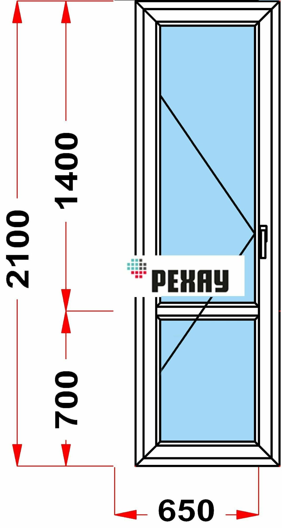 Балконная дверь из из профиля рехау GRAZIO 70 мм (В2100 x Ш650) 52 с поворотной створкой 3 стекла левое открывание