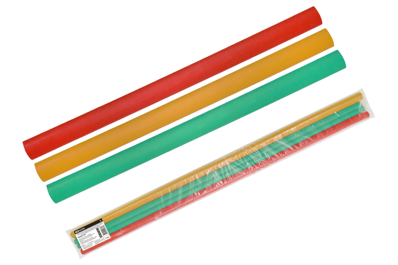 Трубки термоусаживаемые не распространяющие горение с клеевым слоем набор 3 цвета (красный желтый зеленый) по 3 шт. длиной 10 м ТТкНГ(3:1)-95/30 TDM