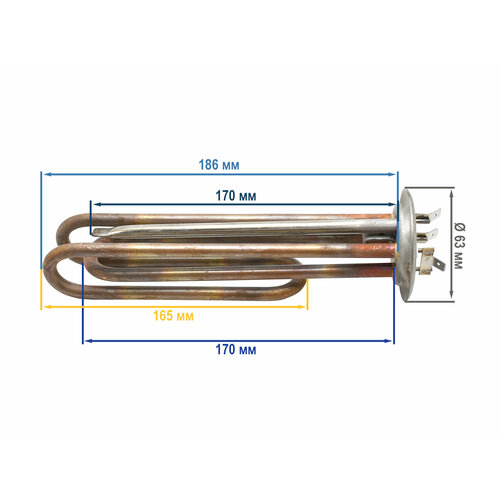 Нагревательный элемент (ТЭН) для водонагревателя RF 2500W (1,5+1,0) D 64 мм, под анод M6 тэн для водонагревателя ariston 2500w 810304