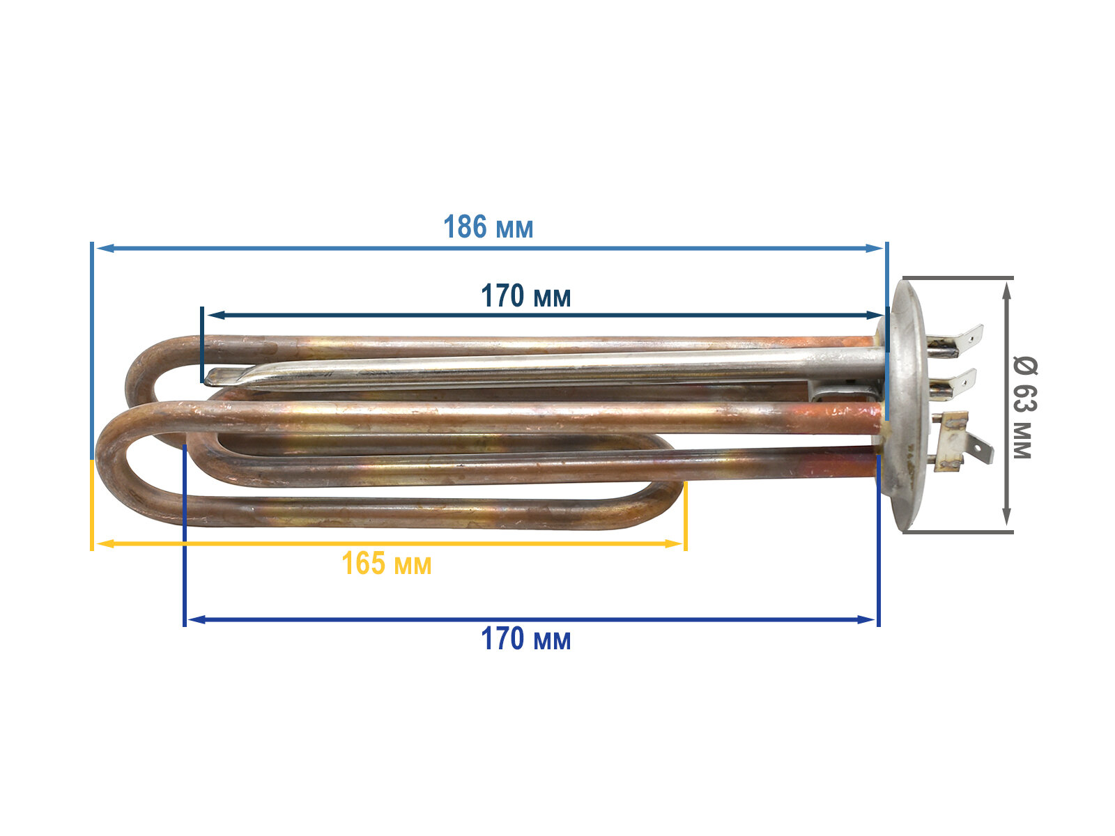 Нагревательный элемент (ТЭН) для водонагревателя RF 2500W (1,5+1,0) D 64 мм, под анод M6