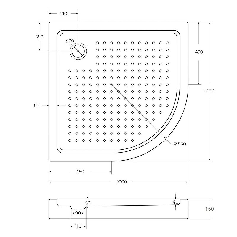 Акриловый поддон для душа BelBagno Tray 100x100 TRAY-BB-R-100-550-15-W0 Белый - фотография № 4