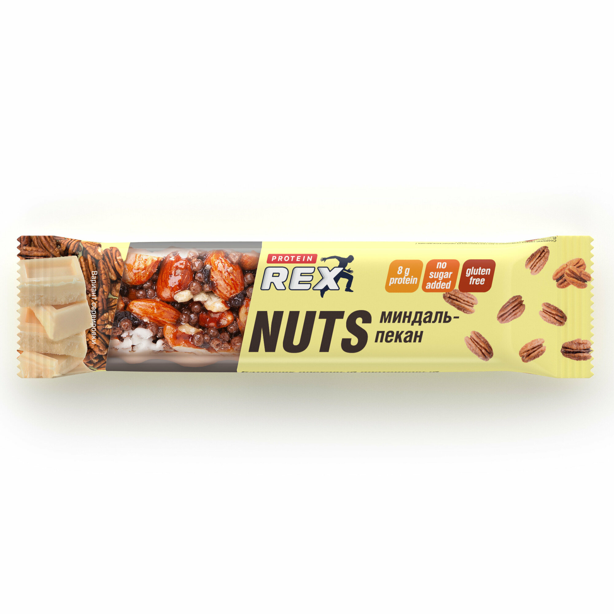 Батончик протеиновый Protein rex Nuts, миндаль-пекан, 40г