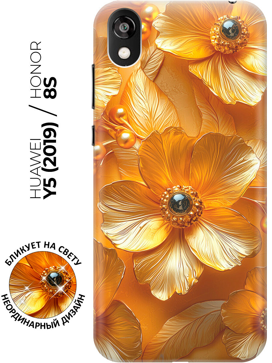 Силиконовый чехол на Honor 8S / Huawei Y5 (2019) с принтом "Золотые цветы"