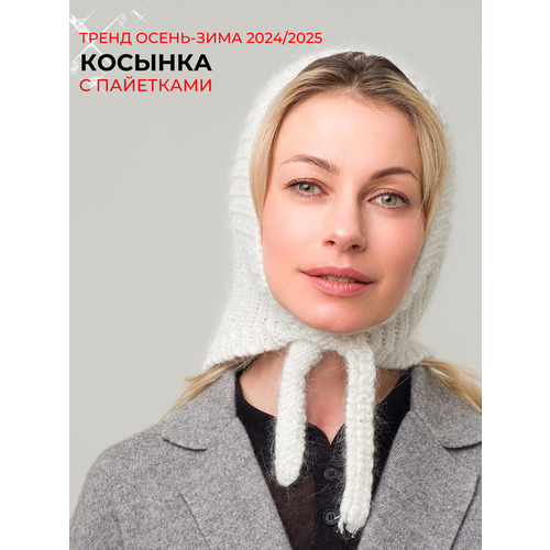 фото Косынка o'sofi из ангоры с микро пайетками и люрексом в черном цвете для девочек и женщин, размер 56/59, белый