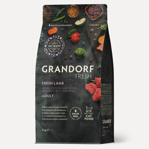 Изображение товара Сухой корм GRANDORF Fresh Cat ADULT Lamb&Sweet Potato для кошек из свежего мяса ягненка с бататом, 2 кг