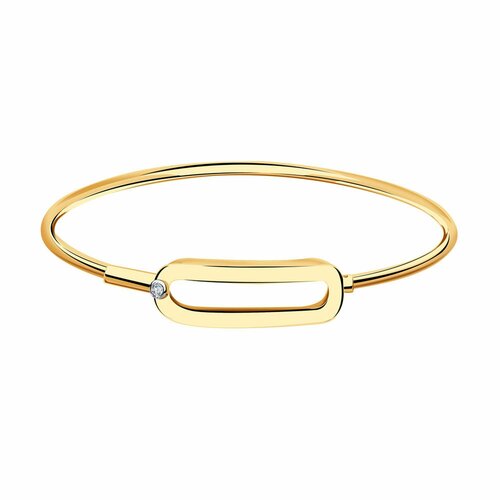 Жесткий браслет Diamant online, красное золото, 585 проба, фианит, длина 19 см., прозрачный