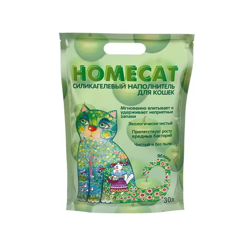 Наполнитель силикагелевый для кошачьих туалетов HOMECAT с ароматом яблока, 30 л
