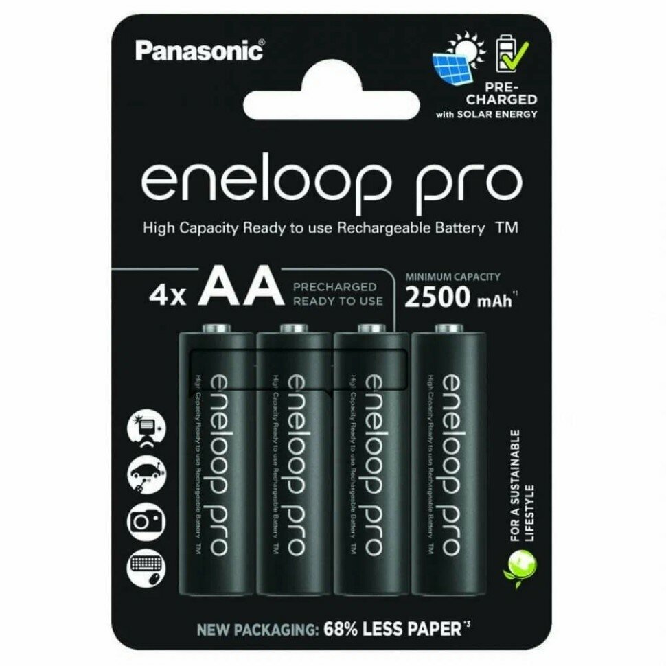 Аккумулятор Panasonic eneloop pro BK-3HCDE/4BE 2500mAh AA BL4, упаковка 4 шт.