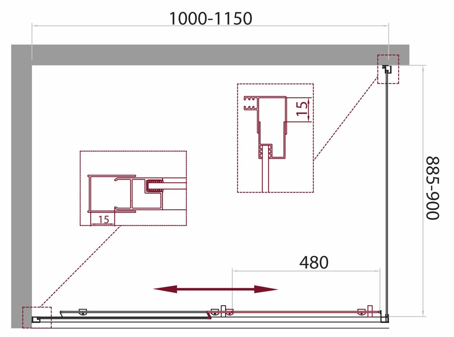 Душевой уголок BelBagno UNIQUE-AH-1-100/115-90-C-Cr - фото №2