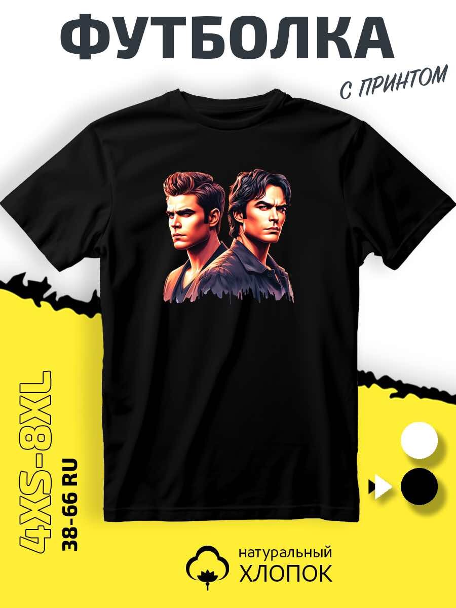 Футболка SMAIL-P со Стефаном Деймоном Дневники Вампира Vampire Diaries, размер S, черный