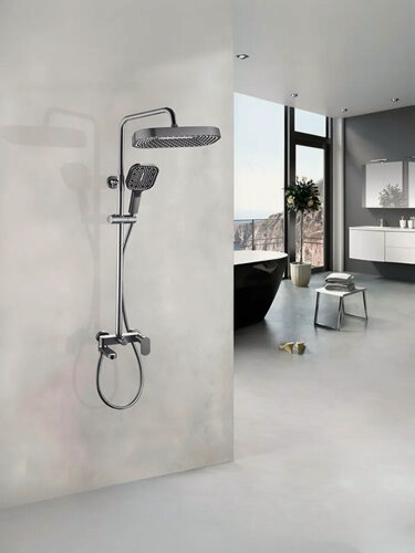 Изображение товара Душевая система (стойка) Salda ALMAes с тропическим душем оружейная сталь ALS-615-14 латунь